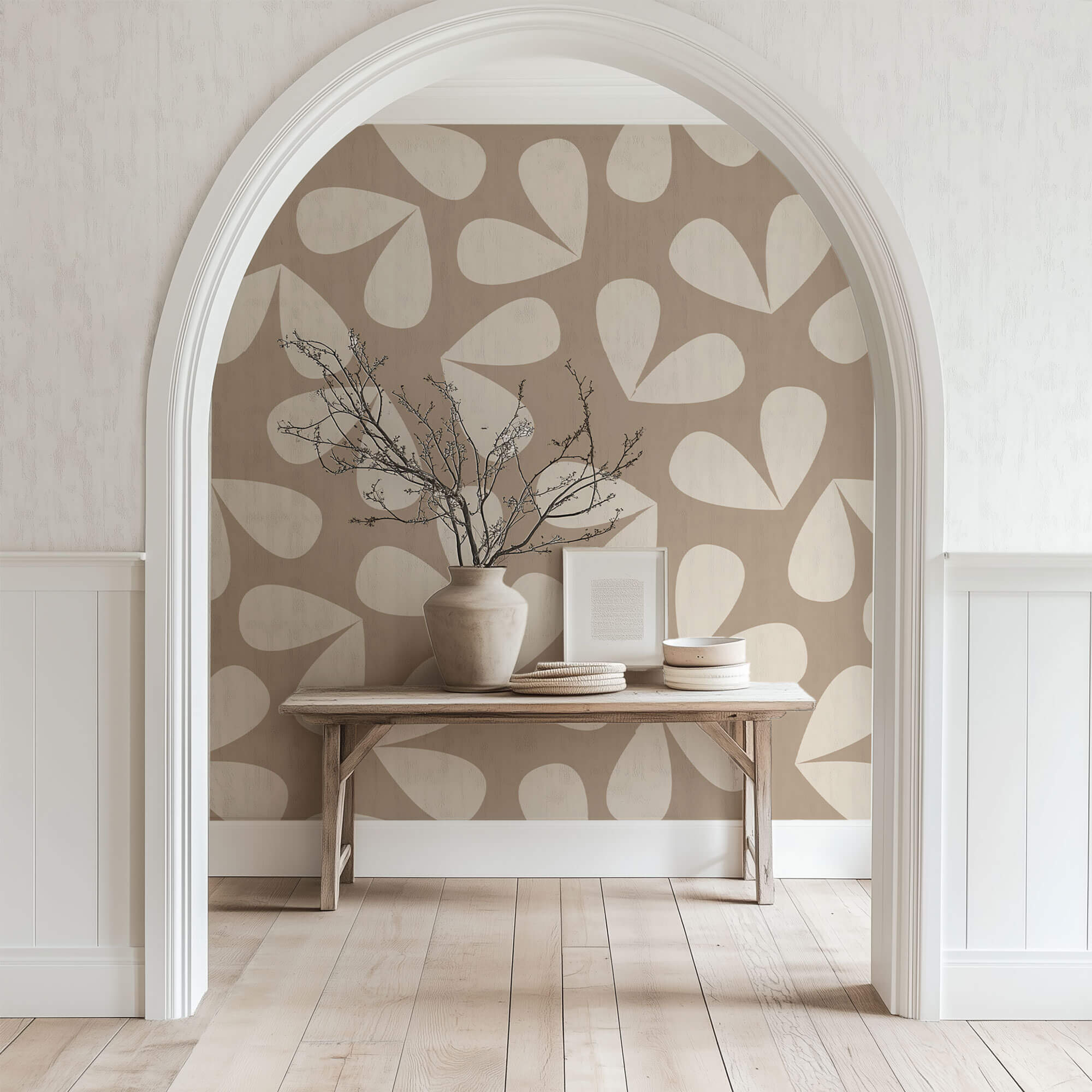 Tapet Personalizat Floral pattern floral in nuante de bej - BEIGE LEAF PATTERN