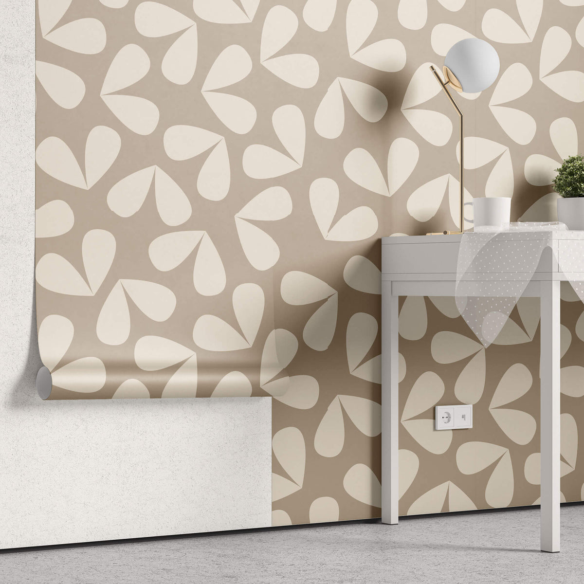 Tapet Personalizat Floral pattern floral in nuante de bej - BEIGE LEAF PATTERN