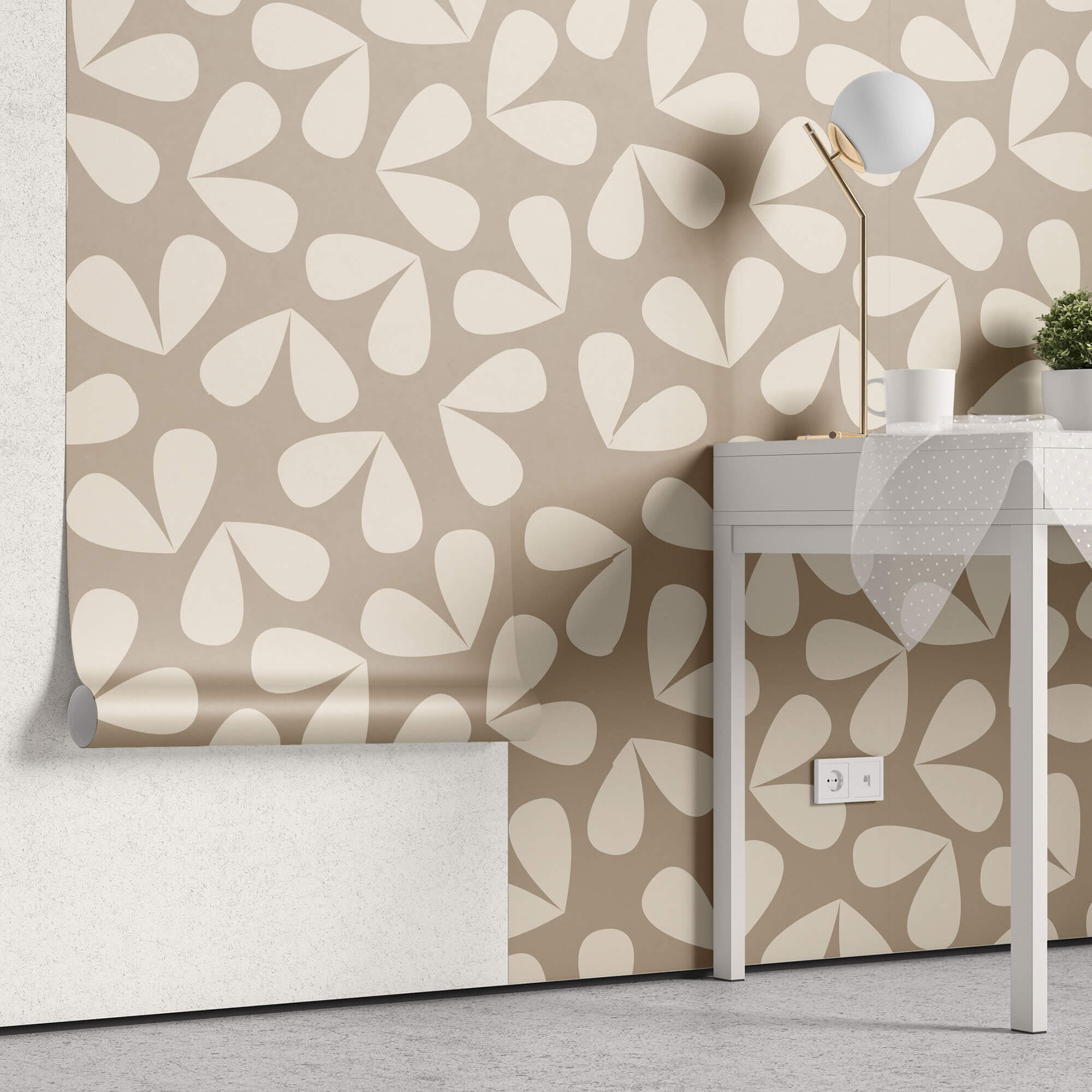 Tapet Personalizat Floral pattern floral in nuante de bej - BEIGE LEAF PATTERN