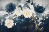 Tapet Personalizat Floral cu pictura florala in nuante de crem si albastru regal - BLUE PAPER FLOWERS