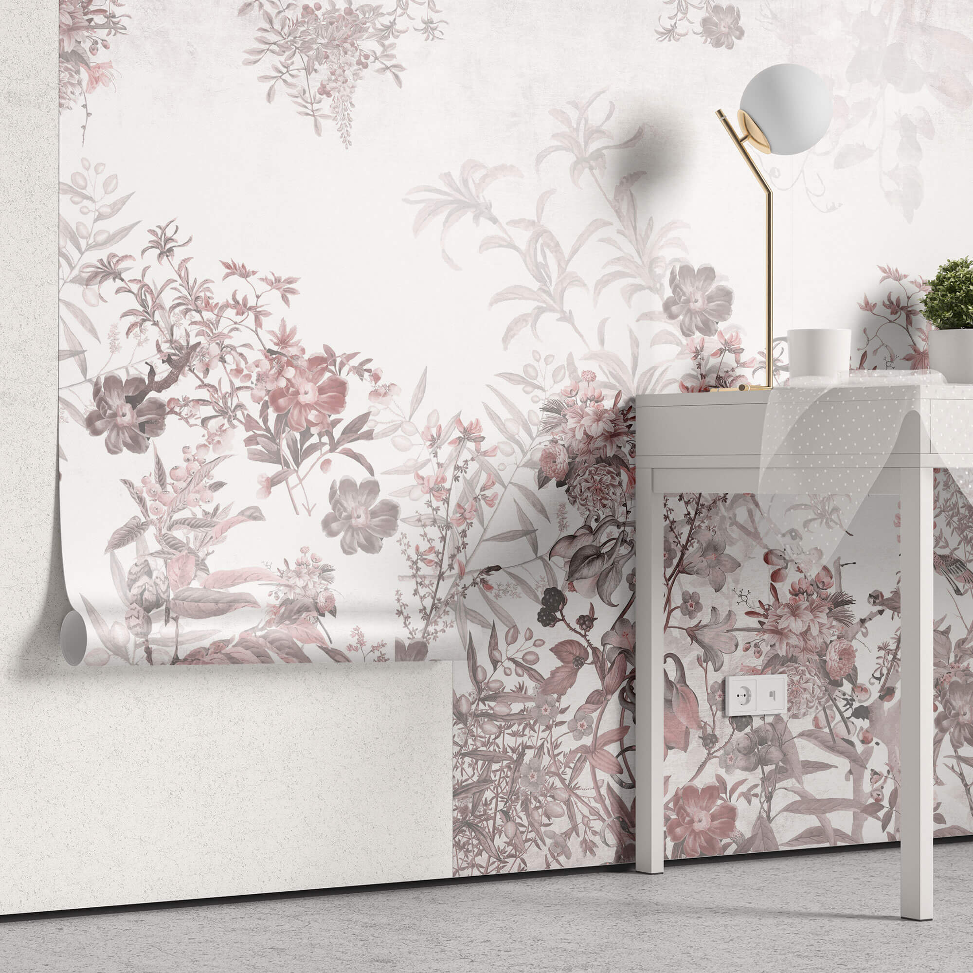 Tapet Personalizat Floral cu peisaj floral in nuante de roz - WINTER PINK FLOWERS