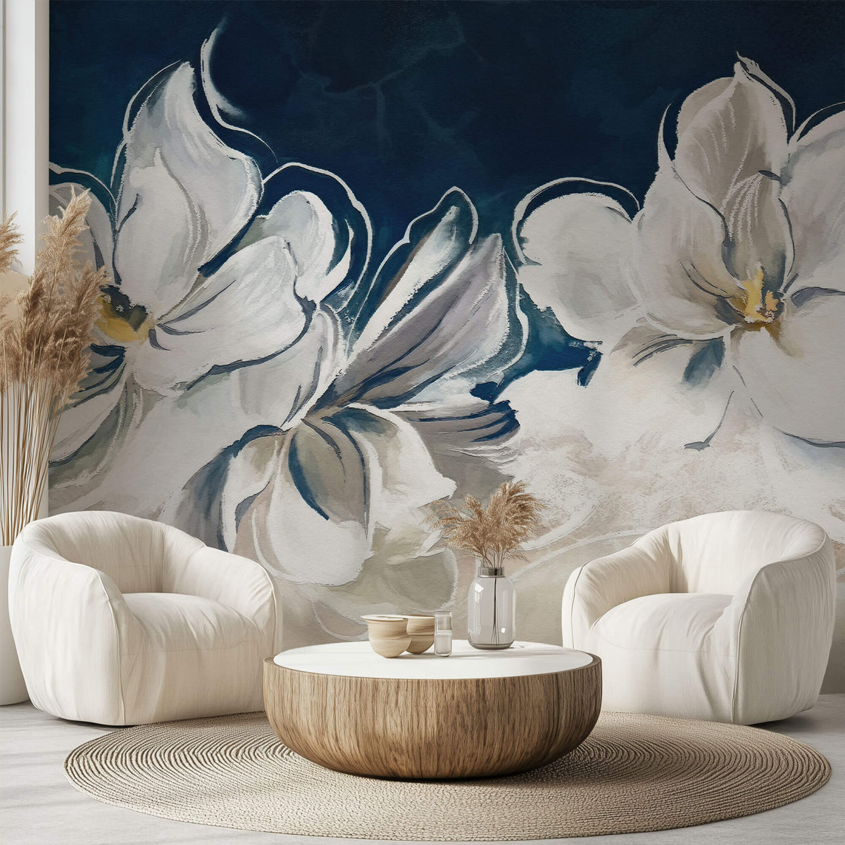 Tapet Personalizat Floral cu flori albe pe malul marii - SEASIDE HIBISCUS
