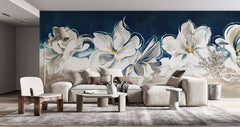 Tapet Personalizat Floral cu flori albe pe malul marii - SEASIDE HIBISCUS
