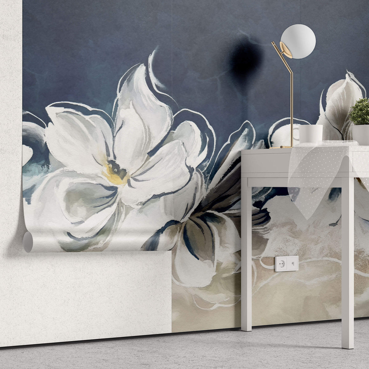 Tapet Personalizat Floral cu flori albe pe malul marii - SEASIDE HIBISCUS