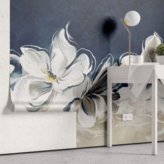 Tapet Personalizat Floral cu flori albe pe malul marii - SEASIDE HIBISCUS