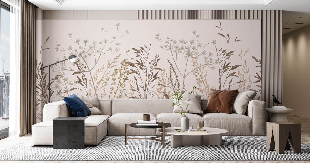 Tapet Personalizat Floral cu plante tomnatice in nuante de crem - FLORAL ILLUSTRATION