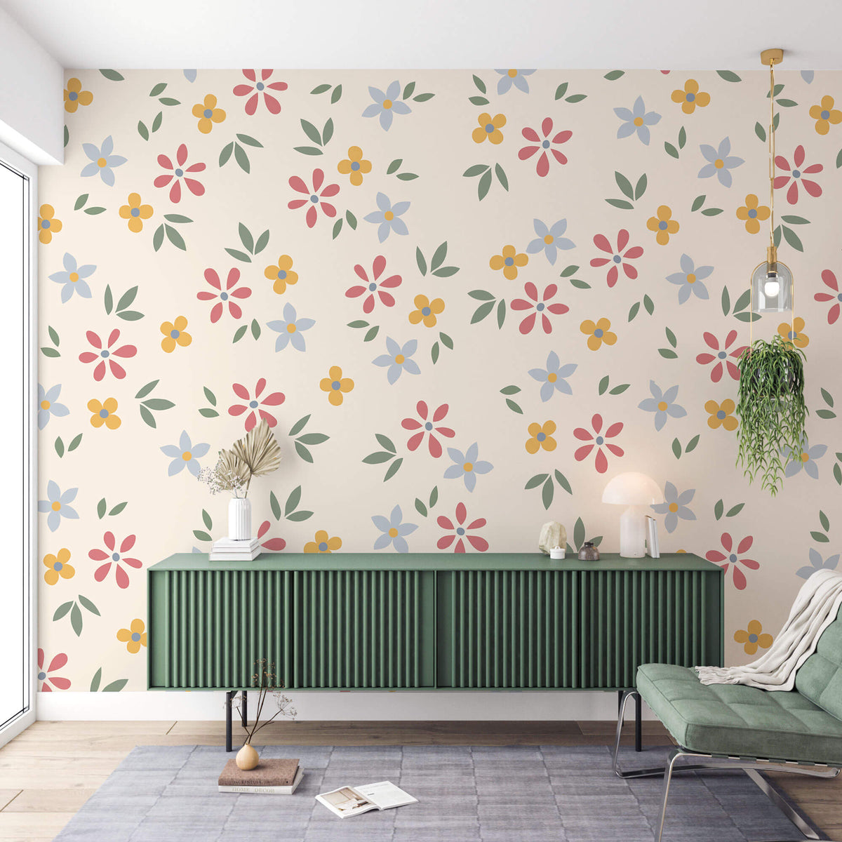 Tapet Personalizat Floral cu ilustratie cu flori marunte multicolore - TINY PASTEL FLOWERS
