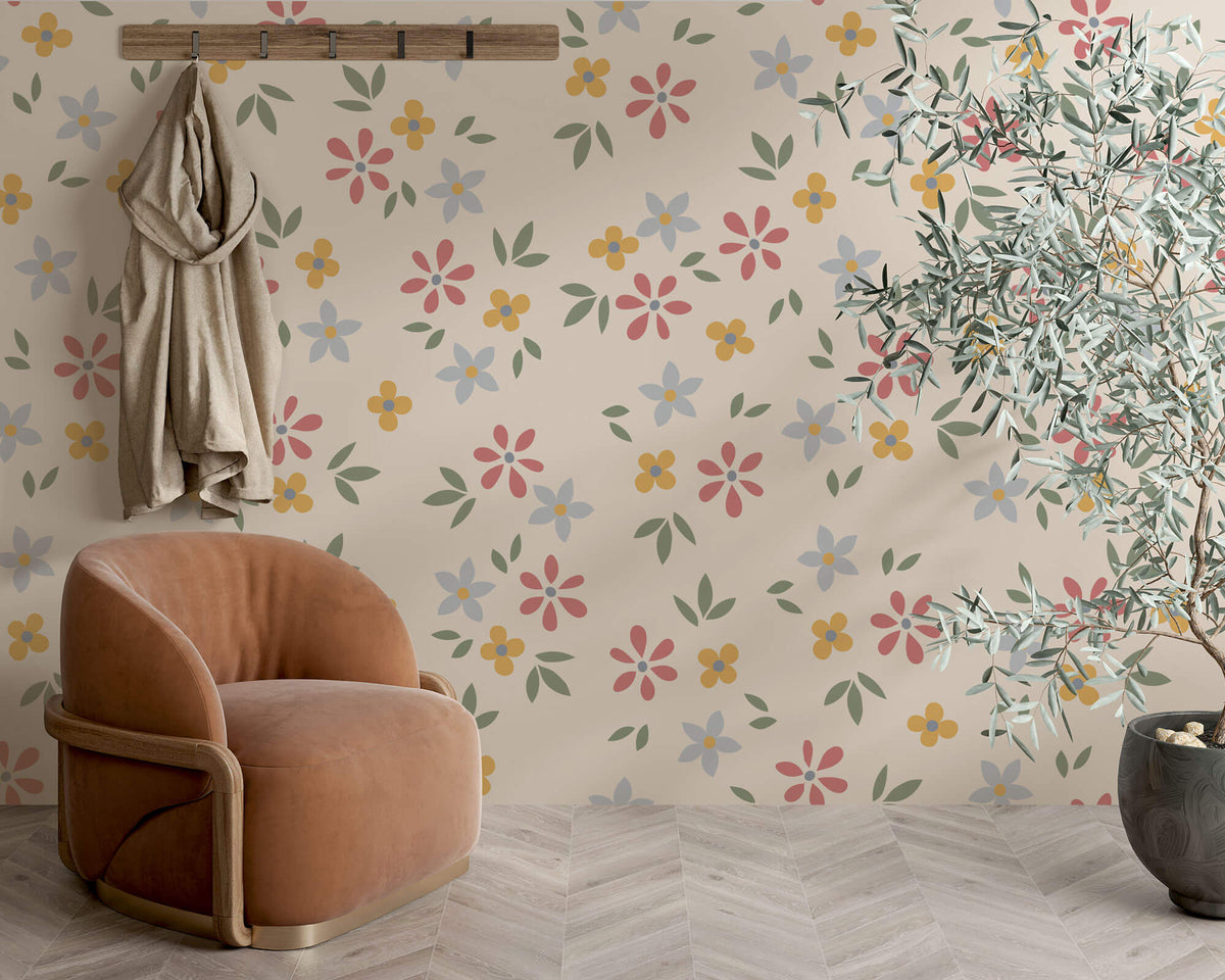 Tapet Personalizat Floral cu ilustratie cu flori marunte multicolore - TINY PASTEL FLOWERS