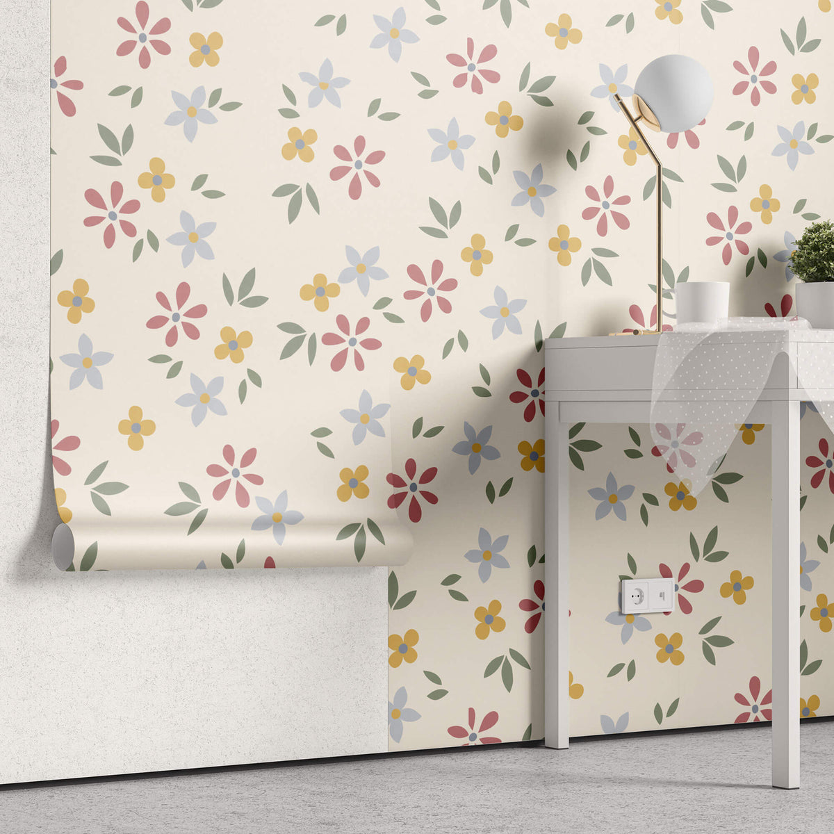 Tapet Personalizat Floral cu ilustratie cu flori marunte multicolore - TINY PASTEL FLOWERS