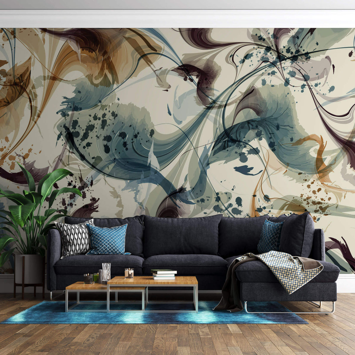 Tapet Personalizat Floral cu ilustratie abstracta florala - BLUE VEIL