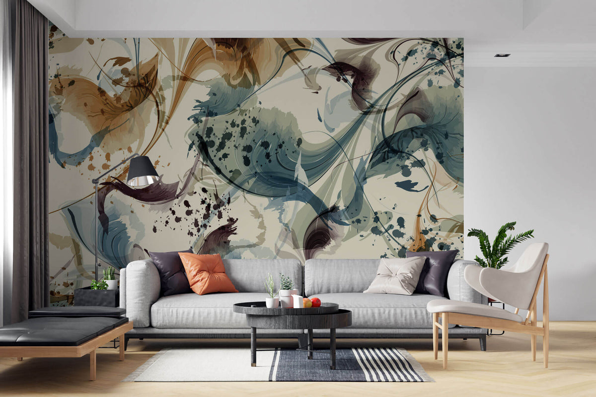 Tapet Personalizat Floral cu ilustratie abstracta florala - BLUE VEIL