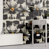 Tapet Personalizat Floral cu margarete albe in fundal negru pictat - BLACK DAISY