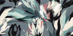 Tapet Personalizat Floral cu flori pictate cu accente roz si albastrui - BRUSHED FLOWERS