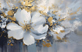 Tapet Personalizat Floral cu pictura florala in nuante de albastru cu accente aurii - PAINTED FLORAL MURAL