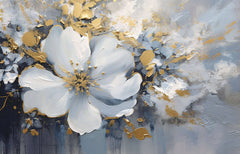 Tapet Personalizat Floral cu pictura florala in nuante de albastru cu accente aurii - PAINTED FLORAL MURAL