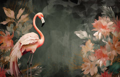 Tapet Personalizat Floral cu flori exotice roz si flamingo - FLORAL FLAMINGO