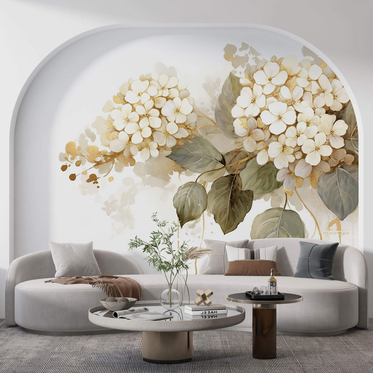 Golden Cream Hydrangea Personalised Wallpaper