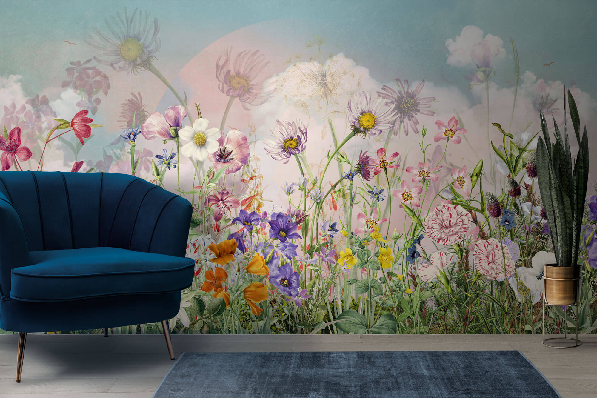 Tapet Personalizat Floral cu flori salbatice de camp multicolore - SERENITY FIELD