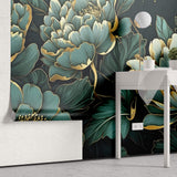 Tapet Personalizat Floral cu ilustratie florala in nuante de verde marin - EMERALD FLORAL
