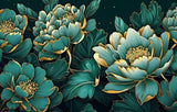 Tapet Personalizat Floral cu ilustratie florala in nuante de verde marin - EMERALD FLORAL