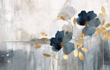Tapet Personalizat Floral cu ilustratie florala abstracta in nuante de albastru si auriu - ABSTRACT GOLDEN FLORALS