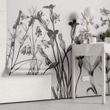 Tapet Personalizat Floral cu flori alb negru si fundal texturat - CONTRAST WILDFLOWERS