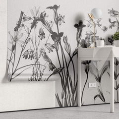 Tapet Personalizat Floral cu flori alb negru si fundal texturat - CONTRAST WILDFLOWERS