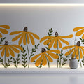 Tapet Personalizat Floral cu ilustratie florala cu floarea soarelui in stil retro - HIPPIE SUNFLOWER