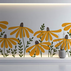 Tapet Personalizat Floral cu ilustratie florala cu floarea soarelui in stil retro - HIPPIE SUNFLOWER