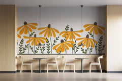 Tapet Personalizat Floral cu ilustratie florala cu floarea soarelui in stil retro - HIPPIE SUNFLOWER