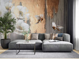Tapet Personalizat Floral cu flori albe si pasari cu fundal blurat si texturat - 3D BIRD FLORAL
