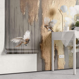 Tapet Personalizat Floral cu flori albe si pasari cu fundal blurat si texturat - 3D BIRD FLORAL