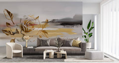 Tapet Personalizat Floral cu pictura abstracta in nuante aurii - SMUDGED GOLD FLORAL