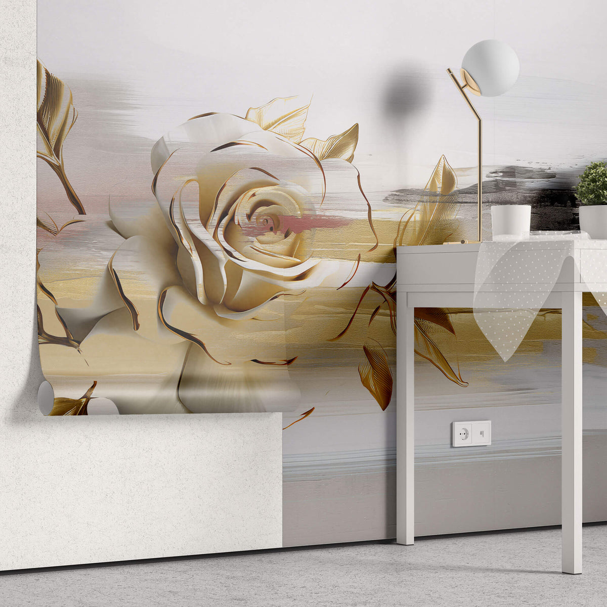 Tapet Personalizat Floral cu pictura abstracta in nuante aurii - SMUDGED GOLD FLORAL