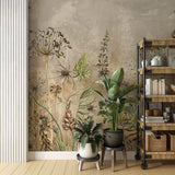 Tapet Personalizat Floral cu flori de camp salbatice intr-un fundal gri-bej - WILD SPRING I
