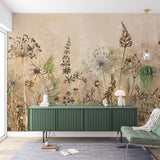 Tapet Personalizat Floral cu flori de camp salbatice intr-un fundal crem-maro - WILD SPRING II