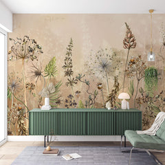 Tapet Personalizat Floral cu flori de camp salbatice intr-un fundal crem-maro - WILD SPRING II