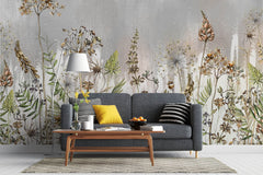 Tapet Personalizat Floral cu flori de camp salbatice intr-un fundal gri - WILD SPRING III