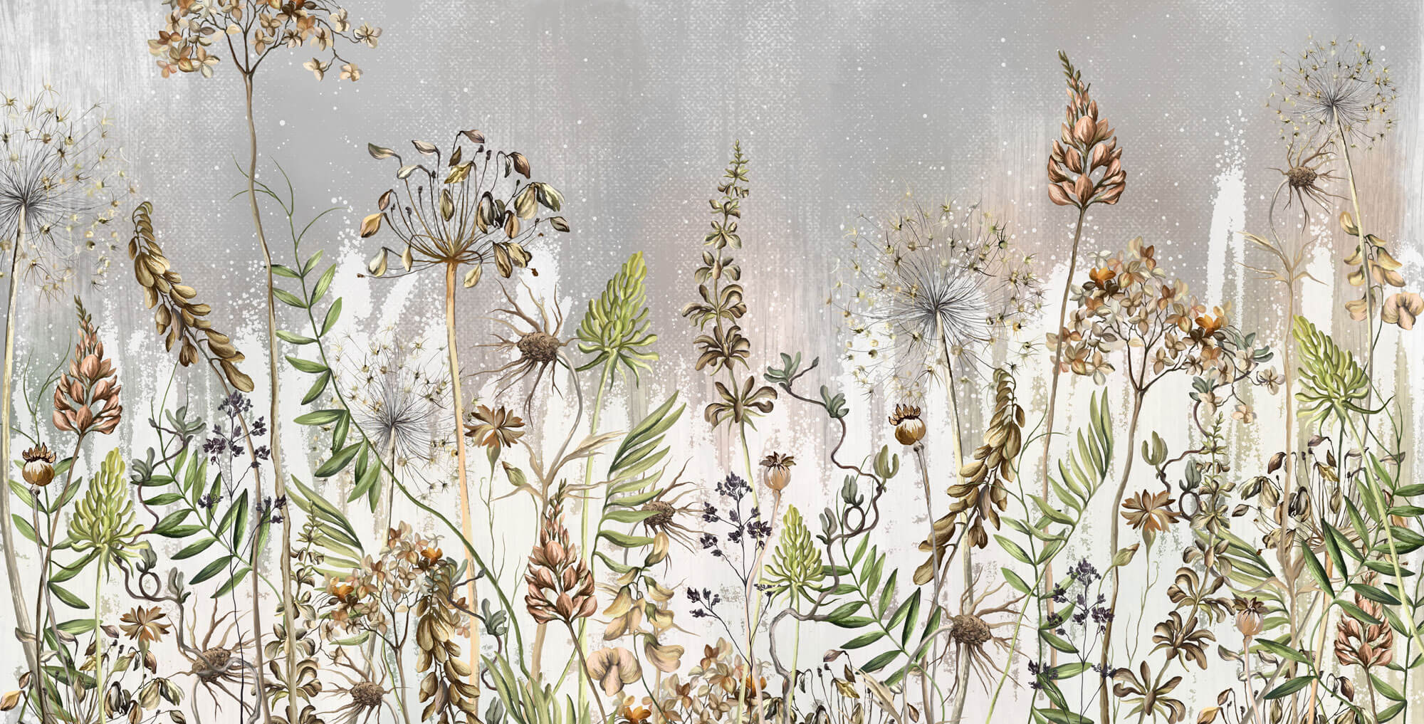Tapet Personalizat Floral cu flori de camp salbatice intr-un fundal gri - WILD SPRING III