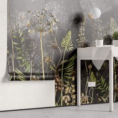 Tapet Personalizat Floral cu flori de camp salbatice intr-un fundal gri inchis - WILD SPRING IV