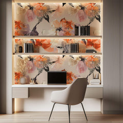 Tapet Personalizat Floral cu flori in nuante portocalii - OSAKA