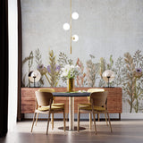 Tapet Personalizat Floral cu amestec de flori pe un fundal de perete de ciment texturat - COCRETE FLORAL LINE ART