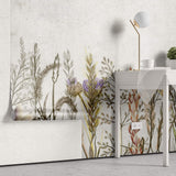 Tapet Personalizat Floral cu amestec de flori pe un fundal de perete de ciment texturat - COCRETE FLORAL LINE ART