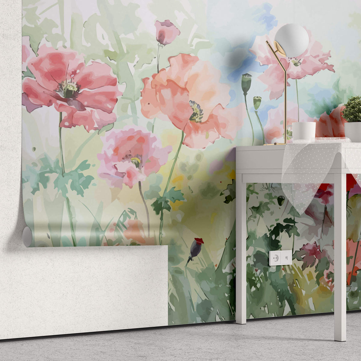 Tapet Personalizat Floral cu pictura florala in stil watercolor - GRAPHIC PAINT POPPY