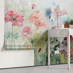 Tapet Personalizat Floral cu pictura florala in stil watercolor - GRAPHIC PAINT POPPY