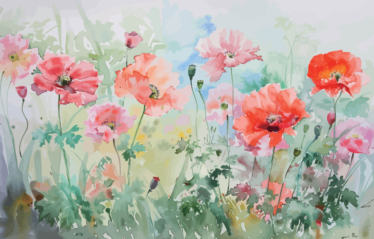 Tapet Personalizat Floral cu pictura florala in stil watercolor - GRAPHIC PAINT POPPY