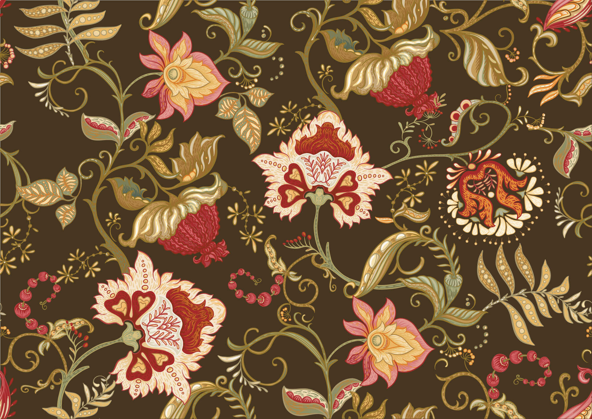 Tapet Personalizat Floral cu model floral in stil retro pe un fundal maro - RETRO FLORA
