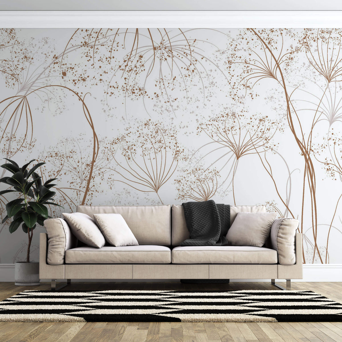 Tapet Personalizat Floral cu crengute uscate fragile maro - ARTSY PARSNIP