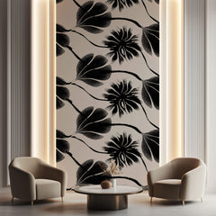 Tapet Personalizat Floral abstract modern - BLACK FLOWER EFFECT