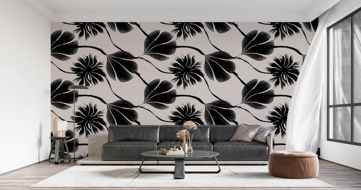 Black Flower Effect Personalised Wallpaper